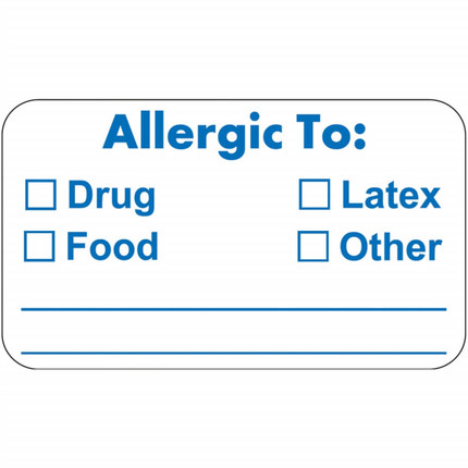 Allergy Labels, Allergic To, 1-1/2 x 7/8, White/Blue, 250/RL (MAP3370)