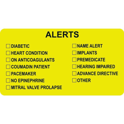 Medical Alert Checklist Stickers 1-3/4 H x 3-1/4 W Chartreuse 250 Roll