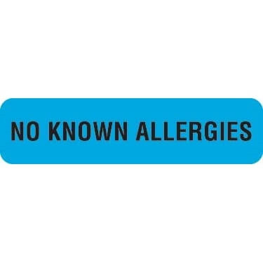 Allergy Labels, No Known Allergies, 1-1/4 x 5/16, Lt. Blue, 500/RL (MAP506)