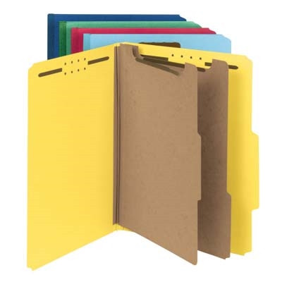 Smead 100% Recycled Pressboard Classification Folder, 2 Dividers, 2" Exp, Letter Size, Assorted Colors, 5/Pack