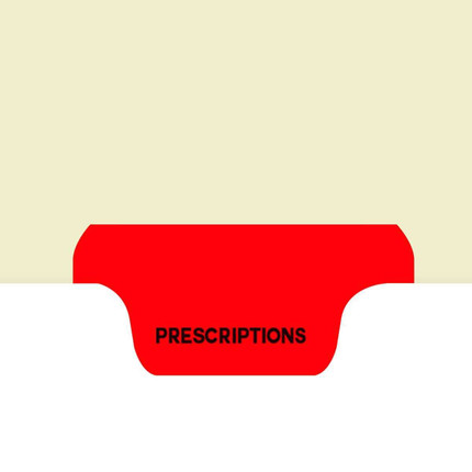 Chart Divider, Bottom Tab, Position 2, Red, Prescriptions, Pack/100