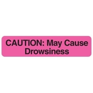 Caution: May Cause Drowsiness, 1-5/8"W x 3/8"H, Pink, 500/Roll