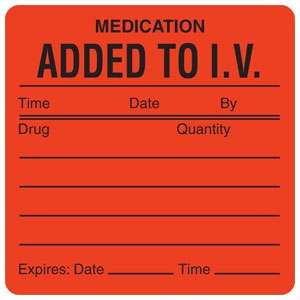 Veterinary Medication Labels, Medication Added to I.V., 2-1/2" W x 2-1/2" H, 390/Roll (V-HH207)