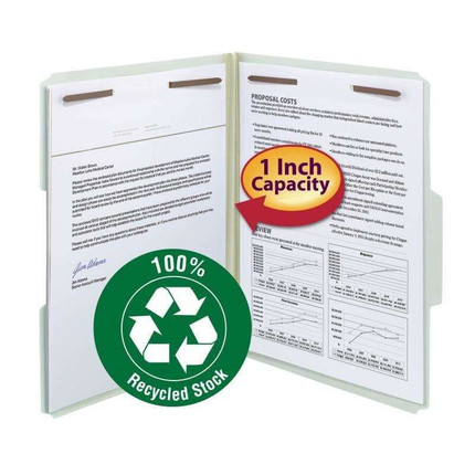 Smead 100% Recycled Pressboard Fastener File Folder, 1" Exp (15003)