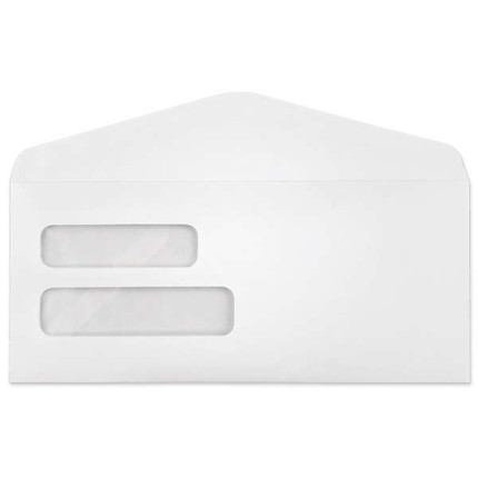 White 10# Double Window Envelope, 4 1/8 x 9 1/2 inches, with two transparent windows, ideal for business and legal mailings.