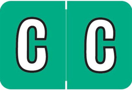 Colwell COPK Alphabetical Color-Coded Filing Label for the letter 'C' with a jade background and white character with black outline