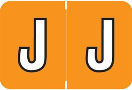 Colwell COPK Alphabetical Color-Coded Filing Label for the letter 'J' with a light orange background and white character with black outline