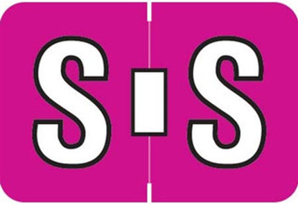 Colwell COPK Alphabetical Color-Coded Filing Label for the letter 'S' with a Fuchsia background and white character with black outline