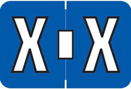 Colwell COPK Alphabetical Color-Coded Filing Label for the letter 'X' with a cobalt background and white character with black outline