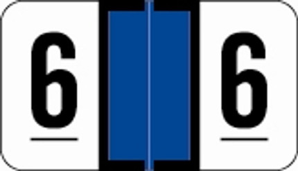 Traco TRNM Series Numeric Label with the number '6' in black on a dark blue background