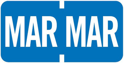 Blue 'MAR' month label from the Tab Products 1279 series, featuring white text for easy file organization and document tracking, displayed in a dual format for clear visibility