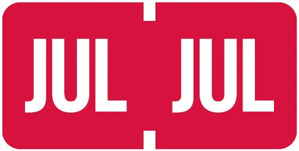 Red 'JUL' month label from the Tab Products 1279 series, featuring white text for easy file organization and document tracking, displayed in a dual format for clear visibility