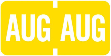 Yellow 'AUG' month label from the Tab Products 1279 series, featuring white text for easy file organization and document tracking, displayed in a dual format for clear visibility
