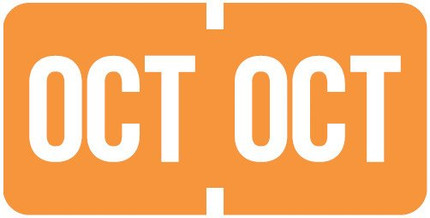 Orange 'OCT' month label from the Tab Products 1279 series, featuring white text for easy file organization and document tracking, displayed in a dual format for clear visibility