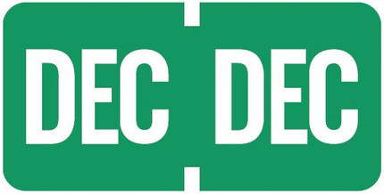 Light Green 'DEC' month label from the Tab Products 1279 series, featuring white text for easy file organization and document tracking, displayed in a dual format for clear visibility