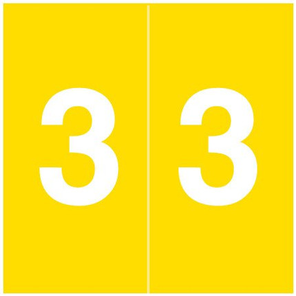 S&W KKL Numeric Labels, SWNM-Series, 1-1/2 H x 1-1/2 W, Number 3, Yellow