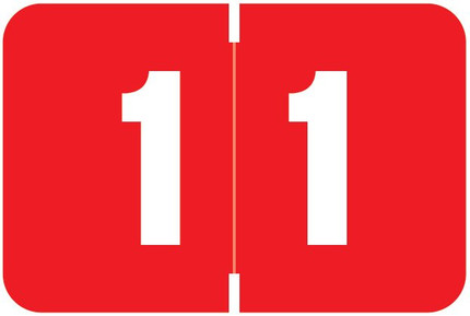 Digi Color DCNM Numeric Label, 1H x 1-1/2W,  Number 1, Red, 250/RL, DCNM-1