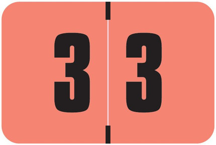 Digi Color DCNM Numeric Label, 1H x 1-1/2W,  Number 3, Pink with black digits, 250/RL, DCNM-3