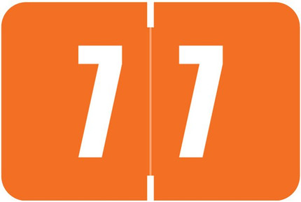 Digi Color DCNM Numeric Label, 1H x 1-1/2W,  Number 7, Orange with white digits, 250/RL, DCNM-7