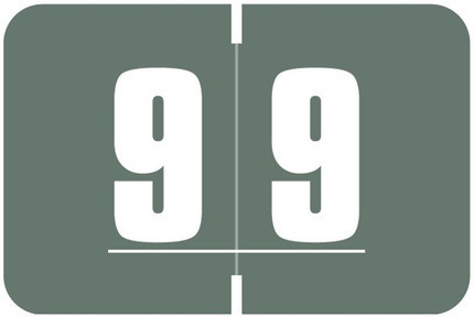 Digi Color DCNM Numeric Label, 1H x 1-1/2W,  Number 9, Gray with white digits, 250/RL, DCNM-9