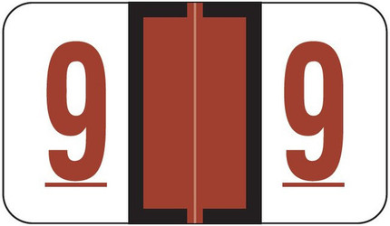 Jeter Numeric Labels, 6190-Series, Number 9, Brown, 500/Roll, 15/16x1 5/8