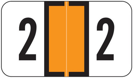 Jeter 0300 Series Numeric Labels - Orange, Number 2, 500 Labels per Roll, Polylaminated for End-Tab Filing