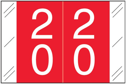 Tabbies 11200 Match Double Digit Numeric Label 20 in red with white numbers for file folder organization