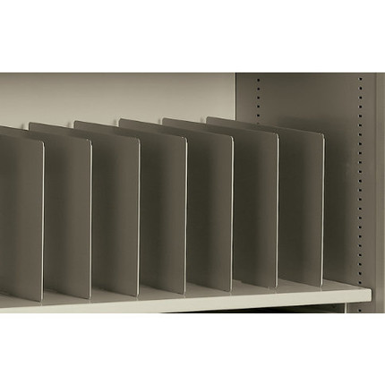 FireKing End Tab Filing Dividers installed in medical storage cabinet shelf