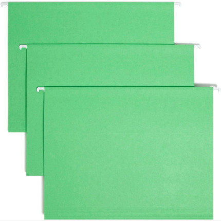 Smead 64042 TUFF letter-size green hanging folder with Easy Slide repositionable tab.