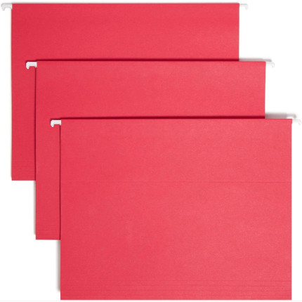 Smead 64043 TUFF letter-size red hanging folder with Easy Slide repositionable tab.