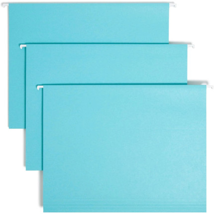 Smead 64058 Aqua Hanging File Folders, Letter Size, 1/5-Cut Poly Tabs, 25/Box