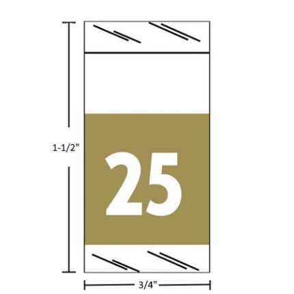 Gold Col’R’Tab 71700 2025 top-tab year label, 1-1/2" high x 3/4" wide, single-side read, clear-laminated, 1,000 per roll