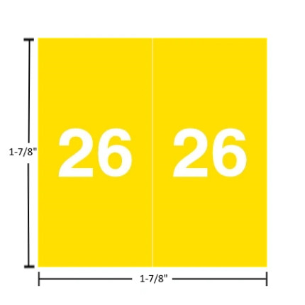 Ames AEYM year label, 2026, yellow, 1-7/8" square, single-face with white “2026”; split-back liner.