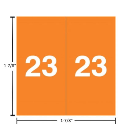 Ames AEYM year label, 2023, orange, 1-7/8" square, single-face with white “2023”; split-back liner.