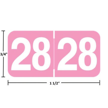Ames AAYM year label, 2028, pink, 3/4" x 1-1/2", wraparound with white “28”; center-slit liner.