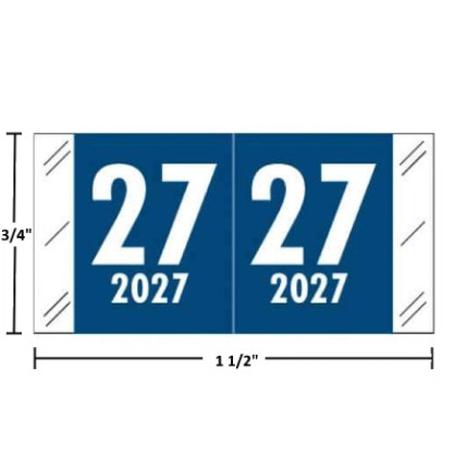 Col'R'Tab Compatible CLYM year label, 2027, Dk Blue wraparound with white “27”; center-slit liner.