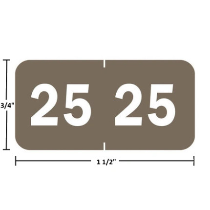 Original TABBIES 70225 year labels, 2025, gray, 3/4" x 1-1/2", wrap-around with center slit.