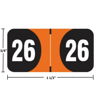 Arden ADYM year label, 2026 orange, 3/4" x 1-1/2", wrap-around with center-slit liner.