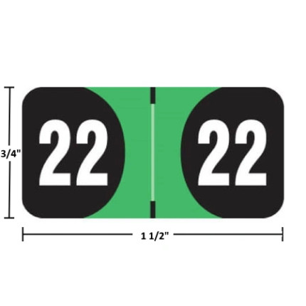 Arden ADYM-22 2022 green year label, 3/4 x 1-1/2, polylaminated wrap, center-slit