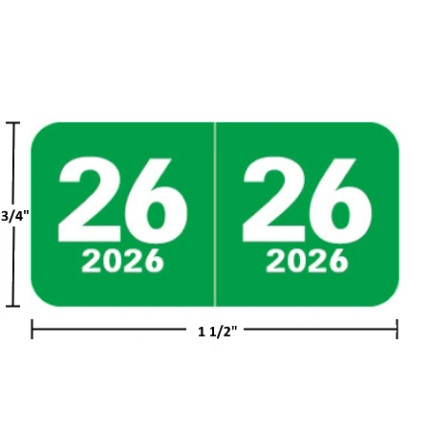 TABBIES Compatible Year Labels - 2026, Dark Green, 3/4 x 1-1/2, CTYM-26, 500/Roll