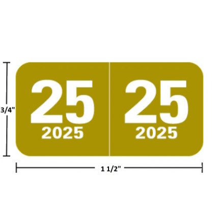 TABBIES Compatible Year Labels - 2025, Gold, 3/4 x 1-1/2, CTYM-25, 500/Roll