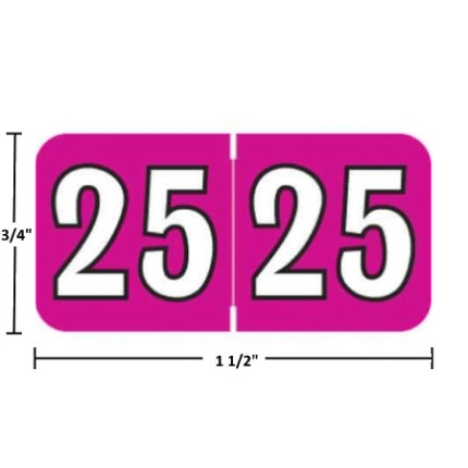 Colwell-compatible COYM-25 year label, 2025 fuchsia, 3/4 x 1-1/2, laminated wrap-around, USA made.