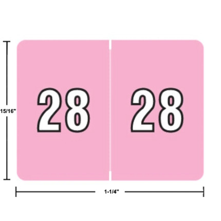 Data File AL8800-28 year label, 2028 pink, 15/16 x 1-1/4, laminated wrap-around, USA.