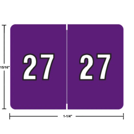 Data File AL8800-28 year label, 2027 purple, 15/16 x 1-1/4, laminated wrap-around, USA.