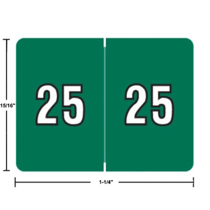 Data File AL8800-25 year label, 2025 dark green, 15/16 x 1-1/4, laminated wrap-around, USA.