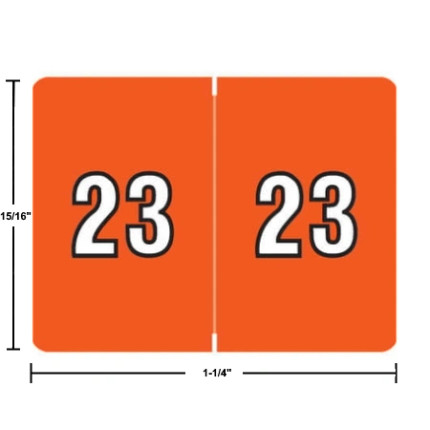 Data File AL8800-23 year label, 2023 dark orange, 15/16 x 1-1/4, polylaminated wrap-around, USA.