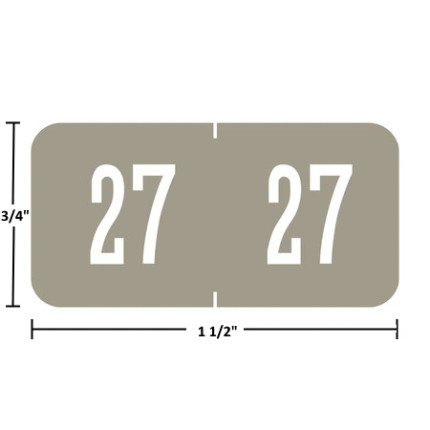 GBS/VRE-compatible 94627 year label, 2027 gray, 3/4 x 1-1/2, laminated wrap-around, center-slit.