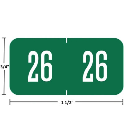 GBS/VRE-compatible 94626 year label, 2026 green, 3/4 x 1-1/2, laminated wrap-around, center-slit.