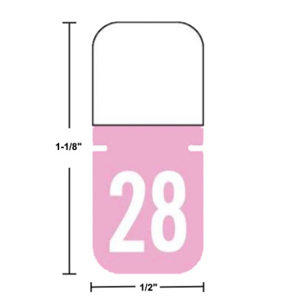 Tab Products A1308 compatible year label, A1308-28, 2028 Pink, top tab size 1-1/8 by 1/2 inches, vinyl, 500 labels per roll