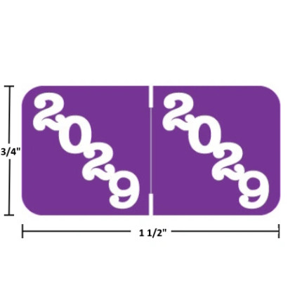 POYM-29 year label, 2029 Purple, 3/4 by 1-1/2 inches, polylaminated, 500/roll